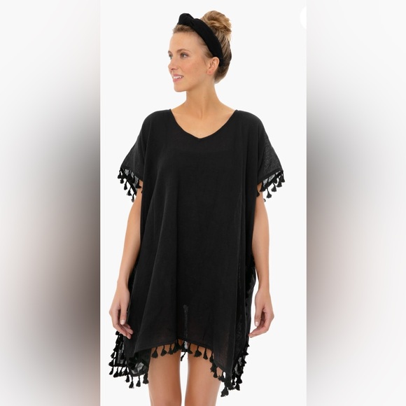 Other - One Size Fits Most Black Swimsuit Coverup With Black Pompons, New